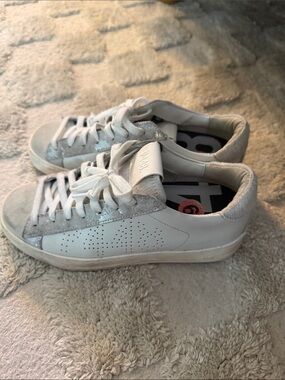 P448 White and Light Gray Low-Top Sneakers